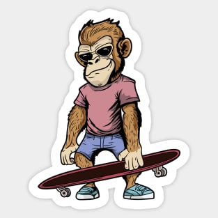 Handsome Cute Ape Monkey Chimp With Skateboard Sticker